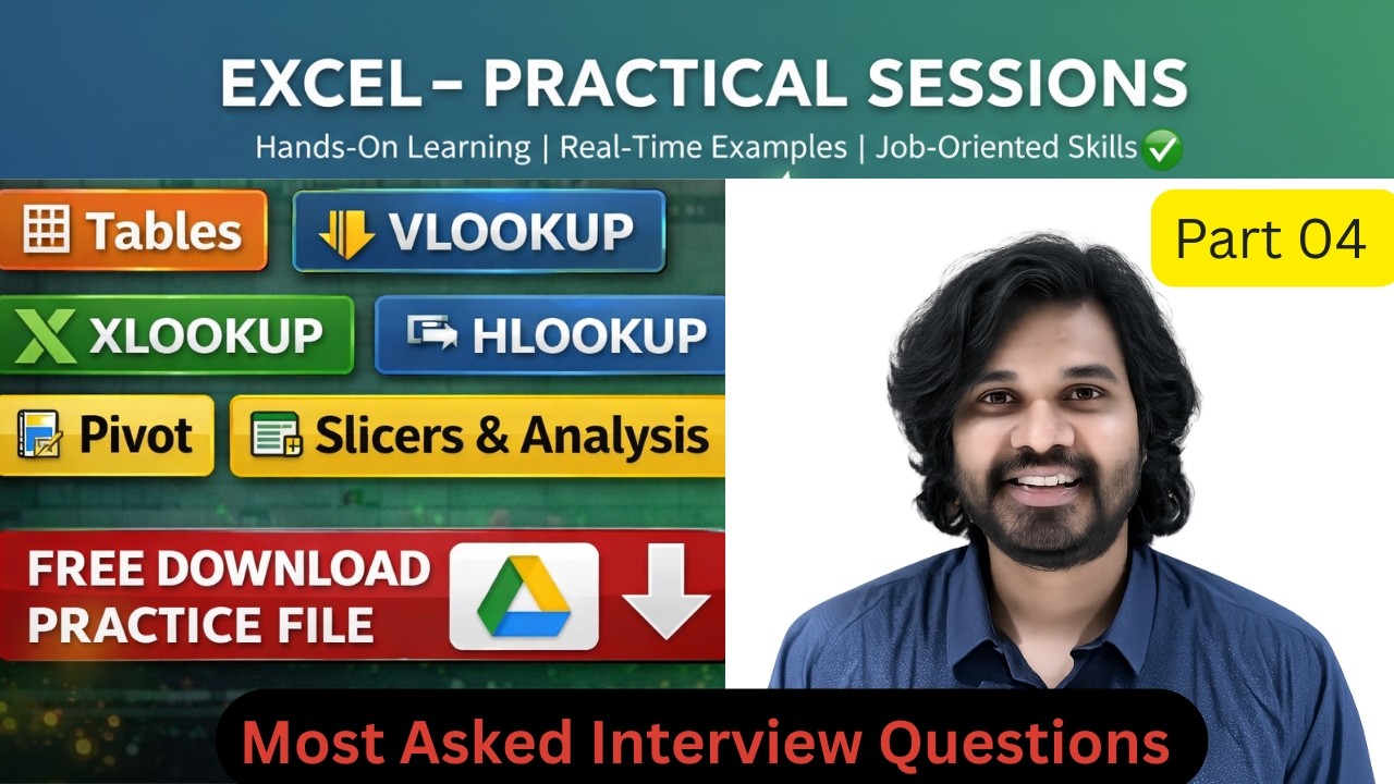 Complete Excel Practice Session | Tables, VLOOKUP, XLOOKUP, HLOOKUP, Pivot, Slicers & Analysis