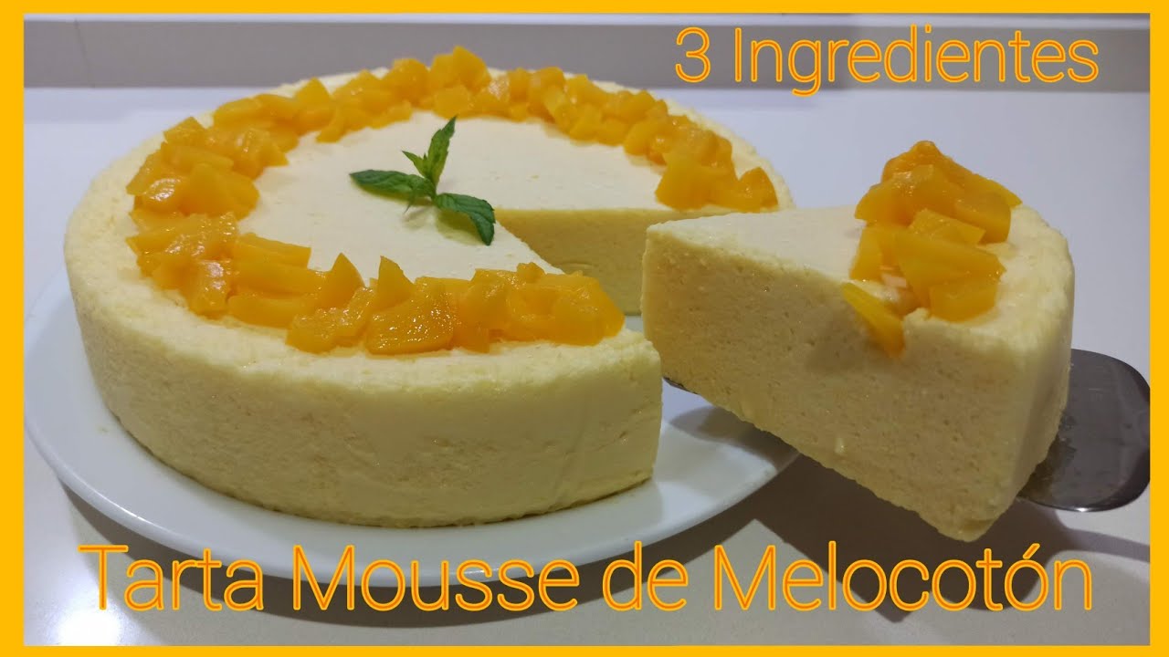 TARTA MOUSSE DE MELOCOTÓN CON 3 INGREDIENTES. DURAZNO. SIN HORNO. SIN AZÚCAR AÑADIDO. MUY FÁCIL