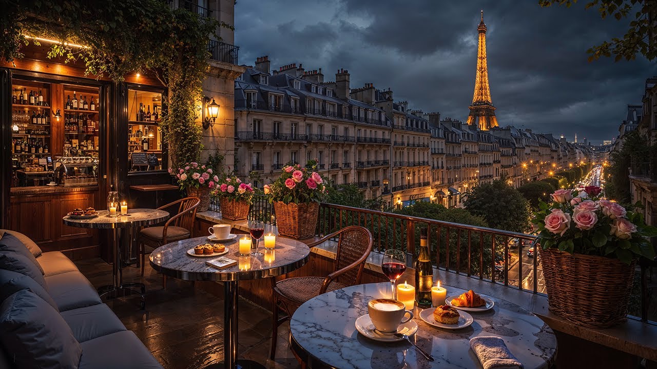 September Fall Night at Paris Coffee Shop Ambience 🍂 Relaxing Jazz Instrumental Music for Good Mood