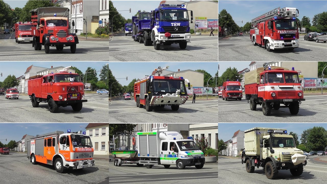 [150 Jahre Feuerwehr Güstrow] Große Blaulichtparade (FLF, ELW 2, DDR-Oldtimer, GW-KatS, THW,...)
