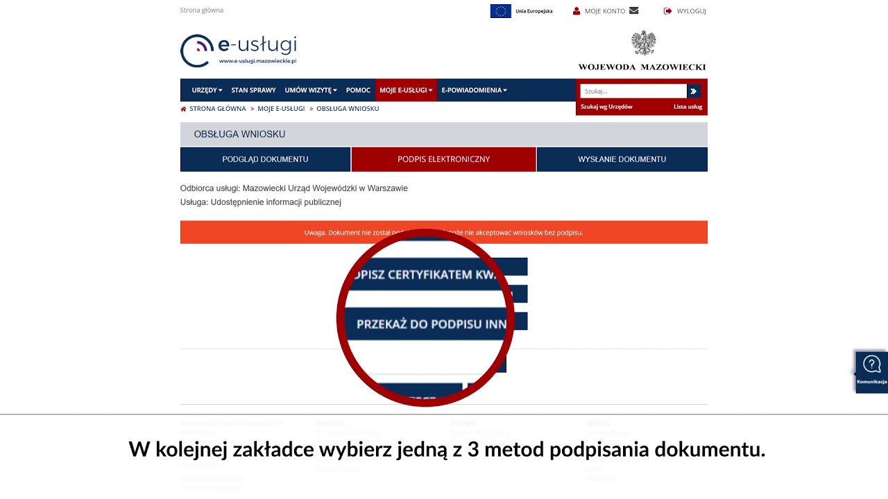 Składanie wniosku poprzez platformę www-e-uslugi.mazowieckie.pl