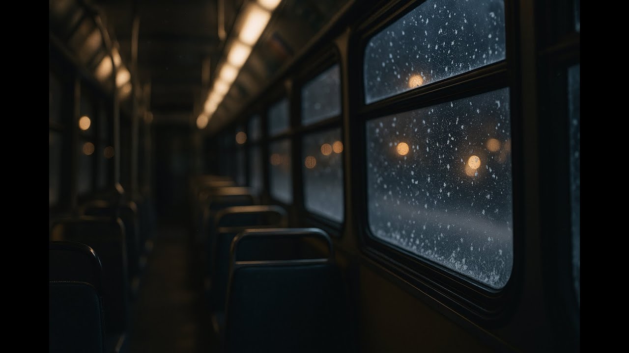 Lo-fi Ambient: Snowy Bus Ride at Night | String-Based Winter Calm Music