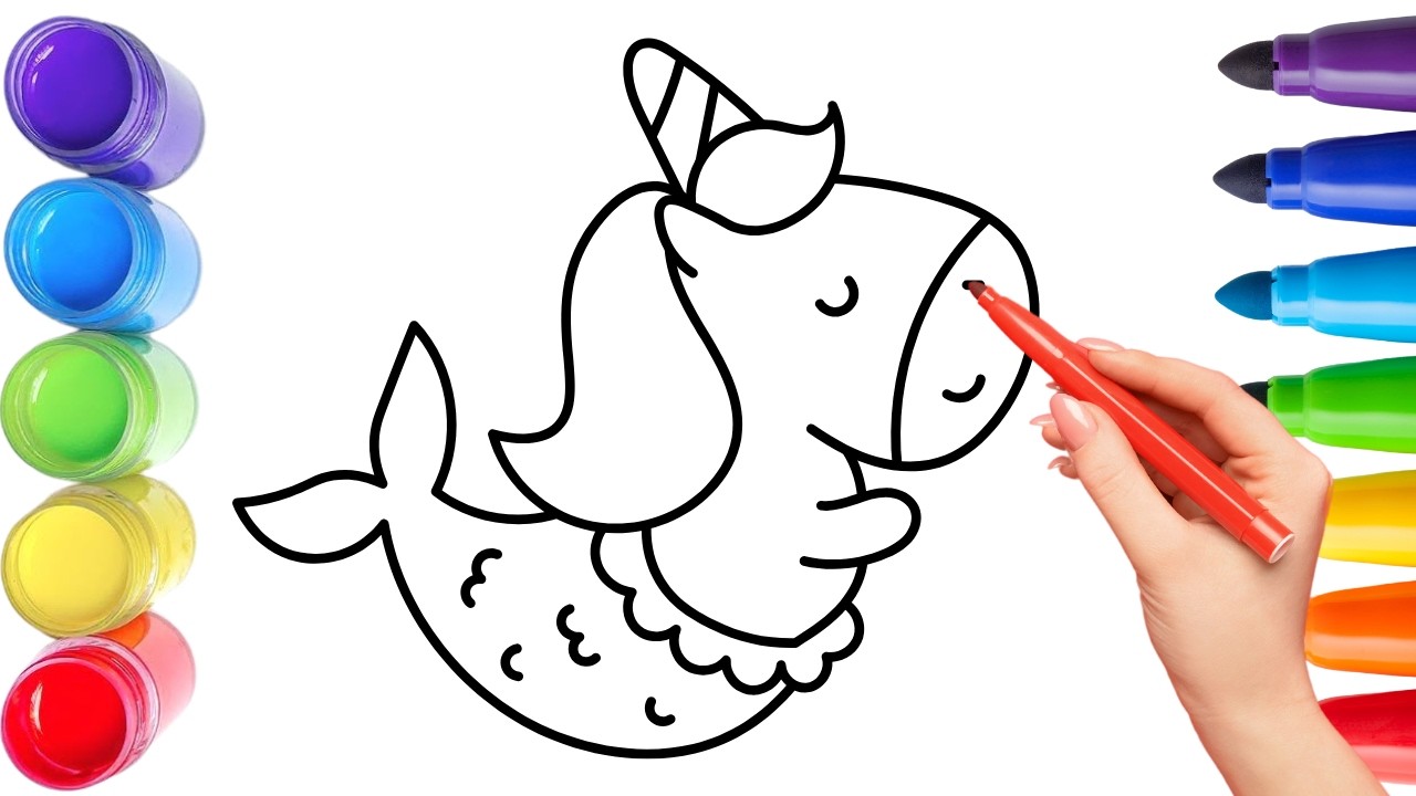 How To Draw cute mermicorn Drawing, Painting & Coloring For Kids and Toddlers_ Child Art 🐋🌈🎨