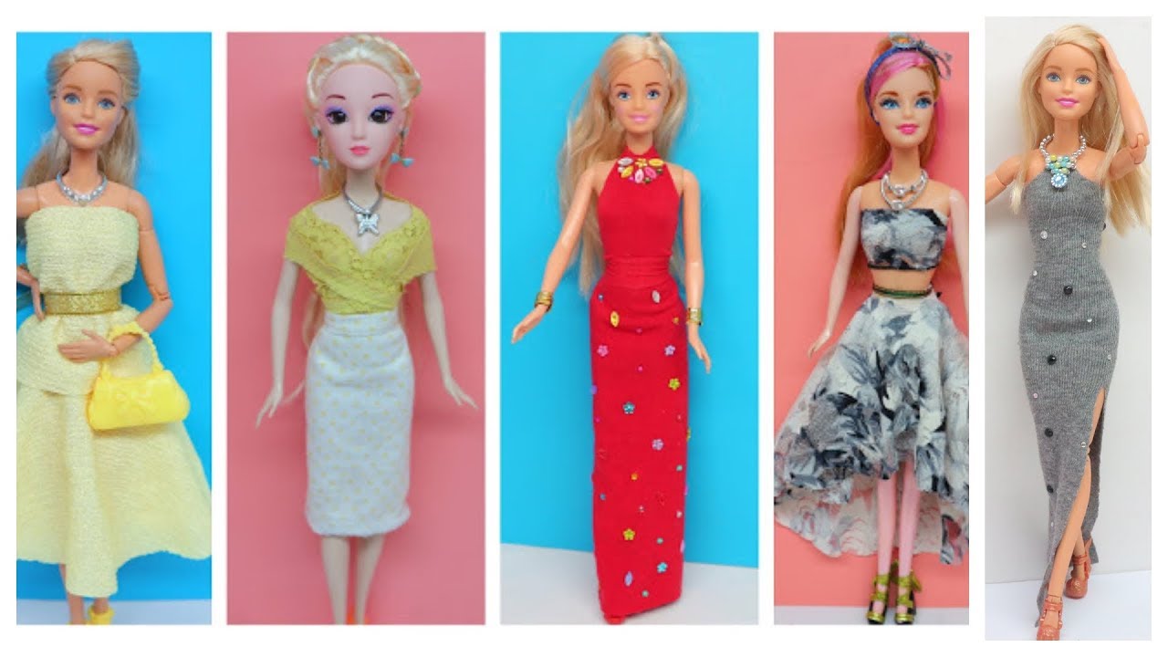5 DIY Clothes for Doll ~ How To Make No Sew No Glue Barbie Doll Dresses - Hacks and Crafts