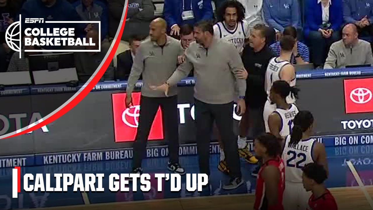 John Calipari gets held back after getting T&rsquo;d up | ESPN College Basketball