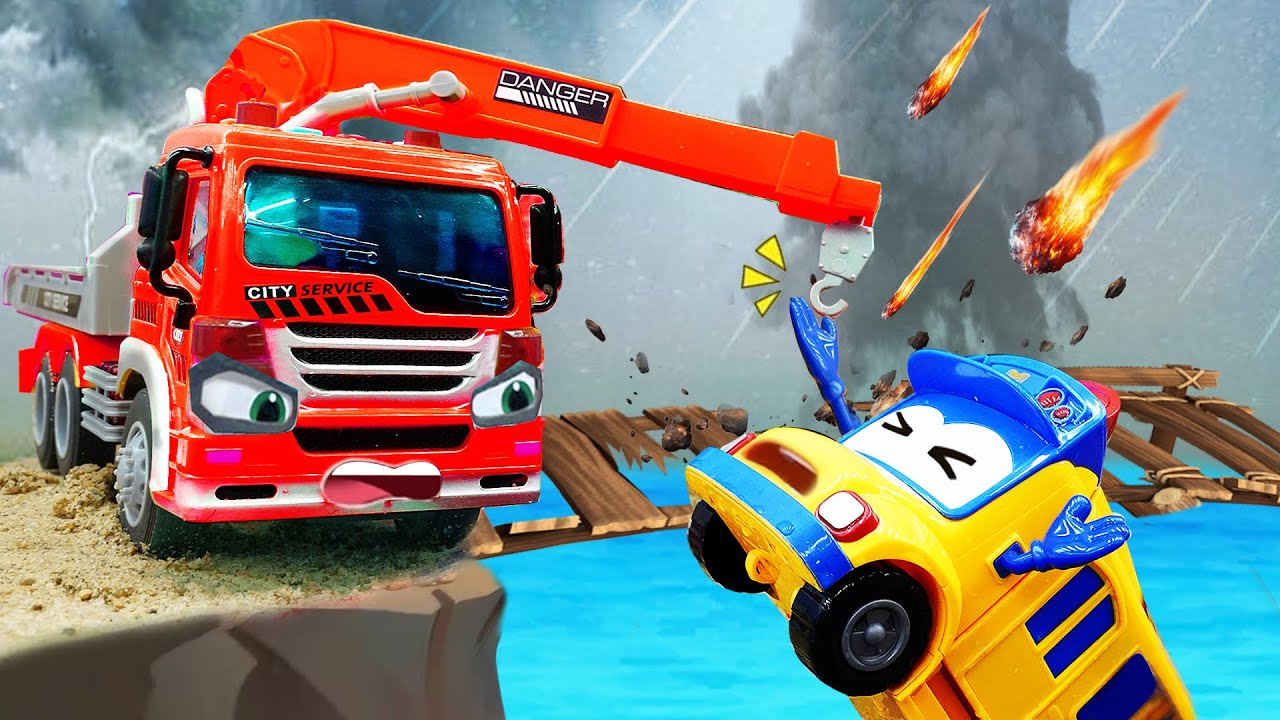 Super Tow Truck Rescue Gogobus Escapes Meteorites | Rescue Team | Dinky TV