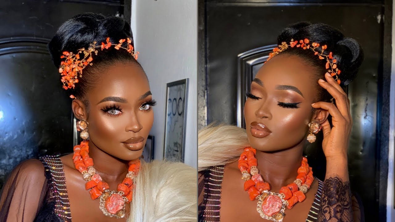 DARK SKIN BRIDAL TRANSFORMATION TO AN IGBO BRIDE / NIGERIAN WEDDING GLAM #bridal #igbo #makeup