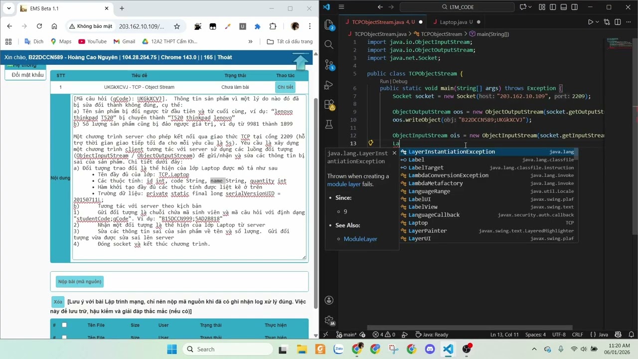 Lập trình mạng (Code) | PTIT | TCP - Object Stream
