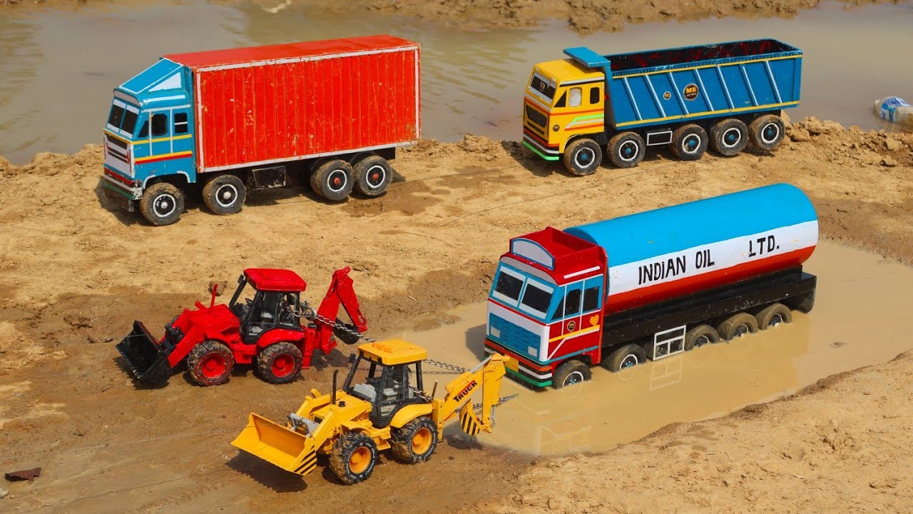 Indian Oil Tanker Muddy Accident Pulling Out Two JCB ? Jcb Cartoon l Toy Video l RS Toy
