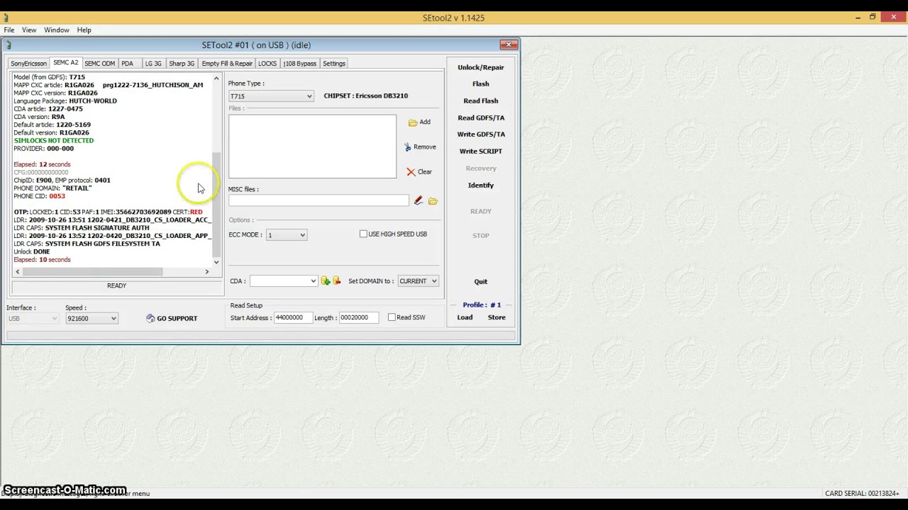 Sony Ericsson t715 unlock with setool  box
