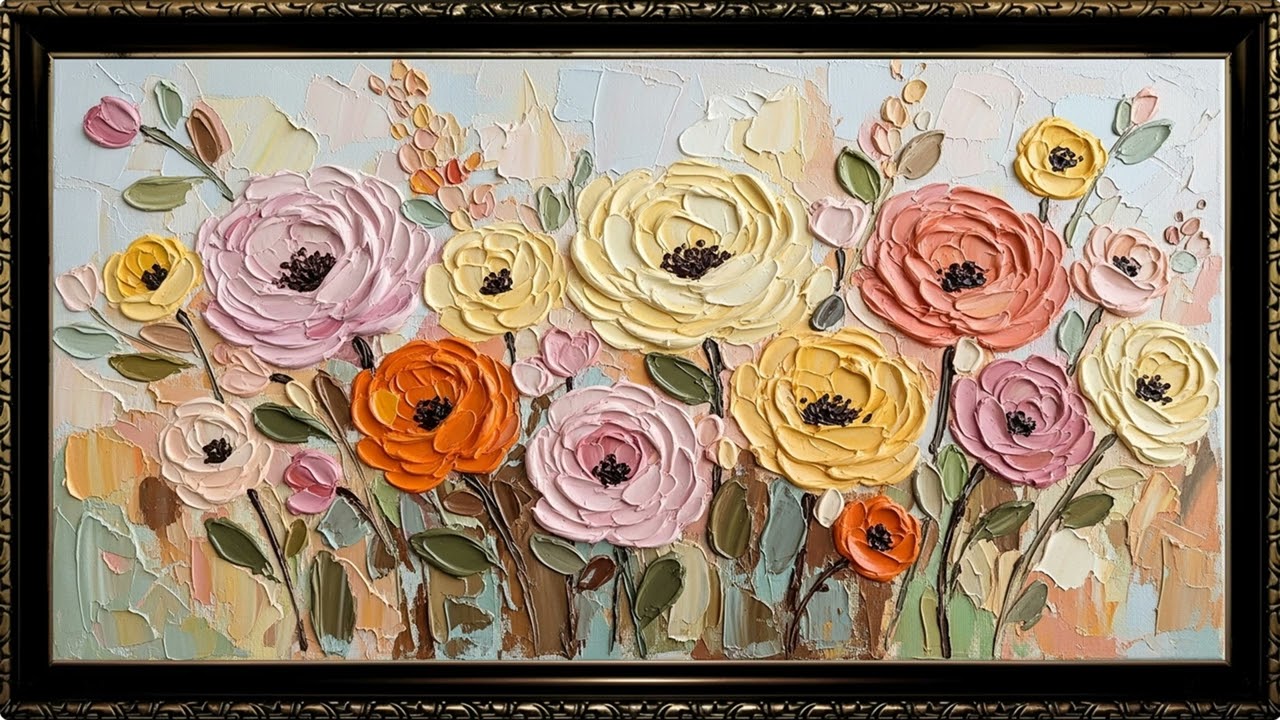 Pastel Textured Floral Art 4K | Contemporary Impasto Wall Decor