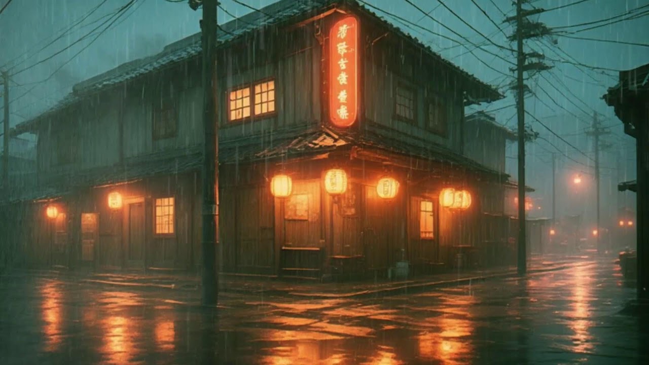 🌸 Japanese Rain City Ambience ☕ | 90s Lofi Beats for Sleep 🎧