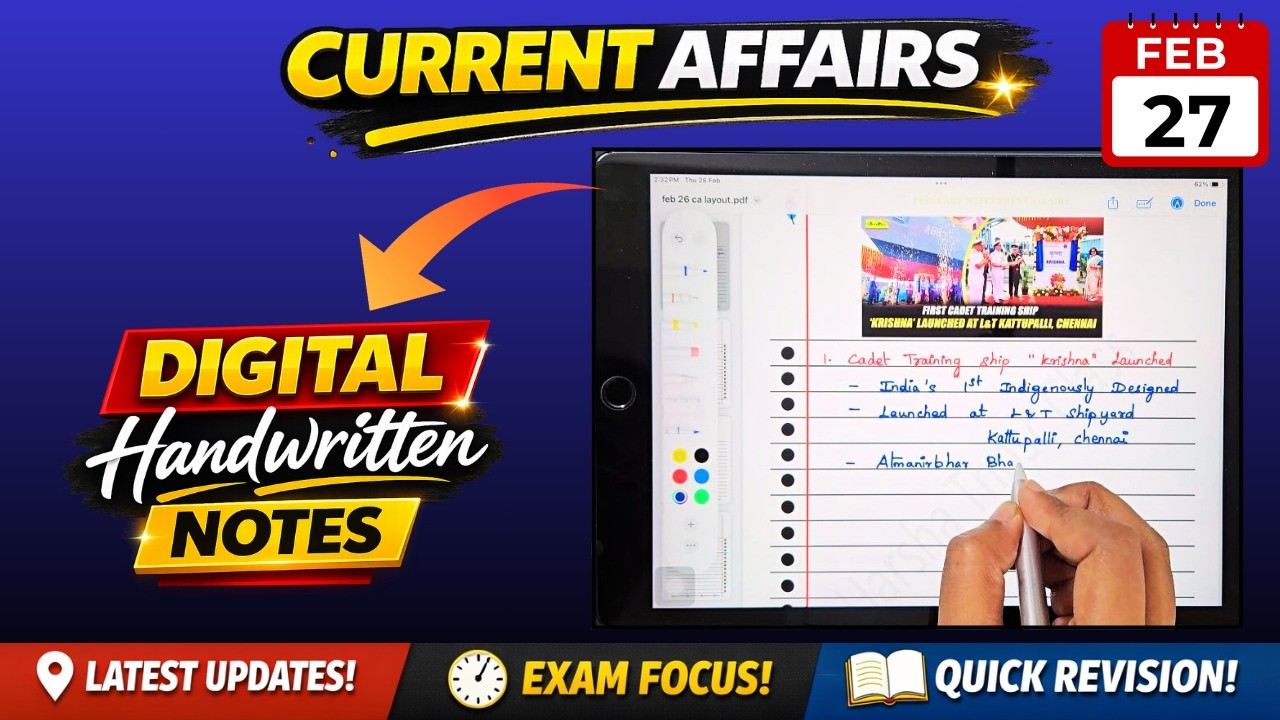 Feb 27 Digital Handnotes Current Affairs - 10 Short Summary - Harsha Tnpsc Class
