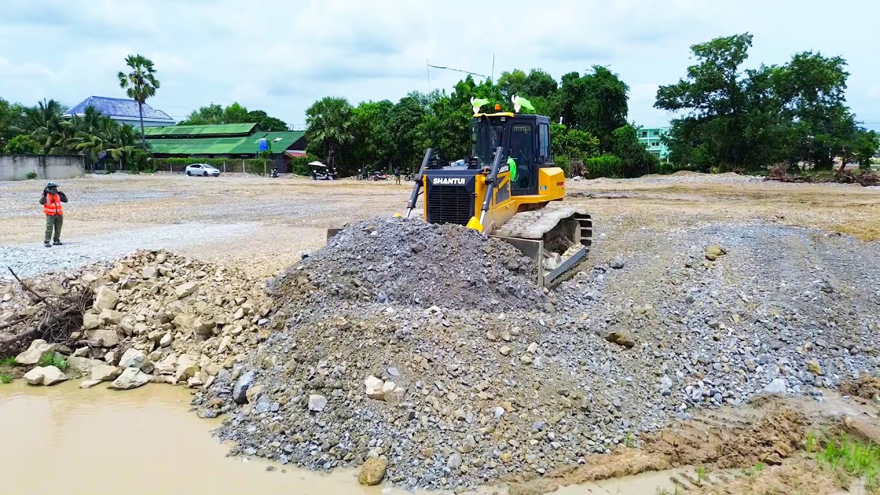 Unbelievable Landfill Project! SHANTUI DH17 Dozer & Dump Truck in Action Moving Massive Stones