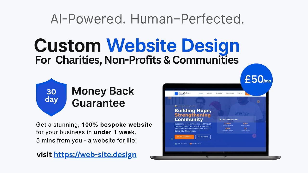 Charity Website Design in Under 1 Week | &pound;50/Month | AI-Powered Non-Profit Web Development