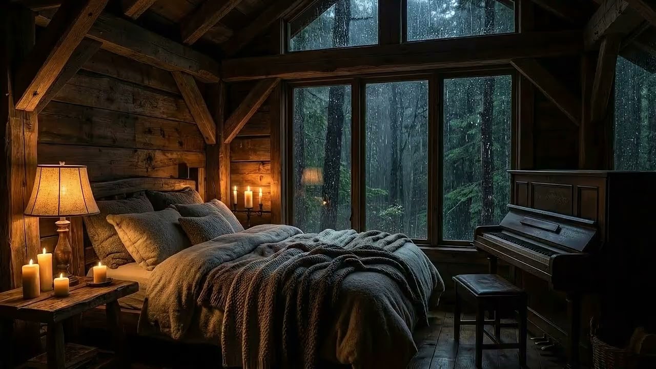Instant Sleep Ambience | Soft Rain, Warm Lamp & Candlelight