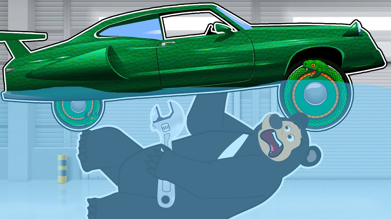 The bear Garage - Bear repairs flooded car | Garage Vehicles Animation