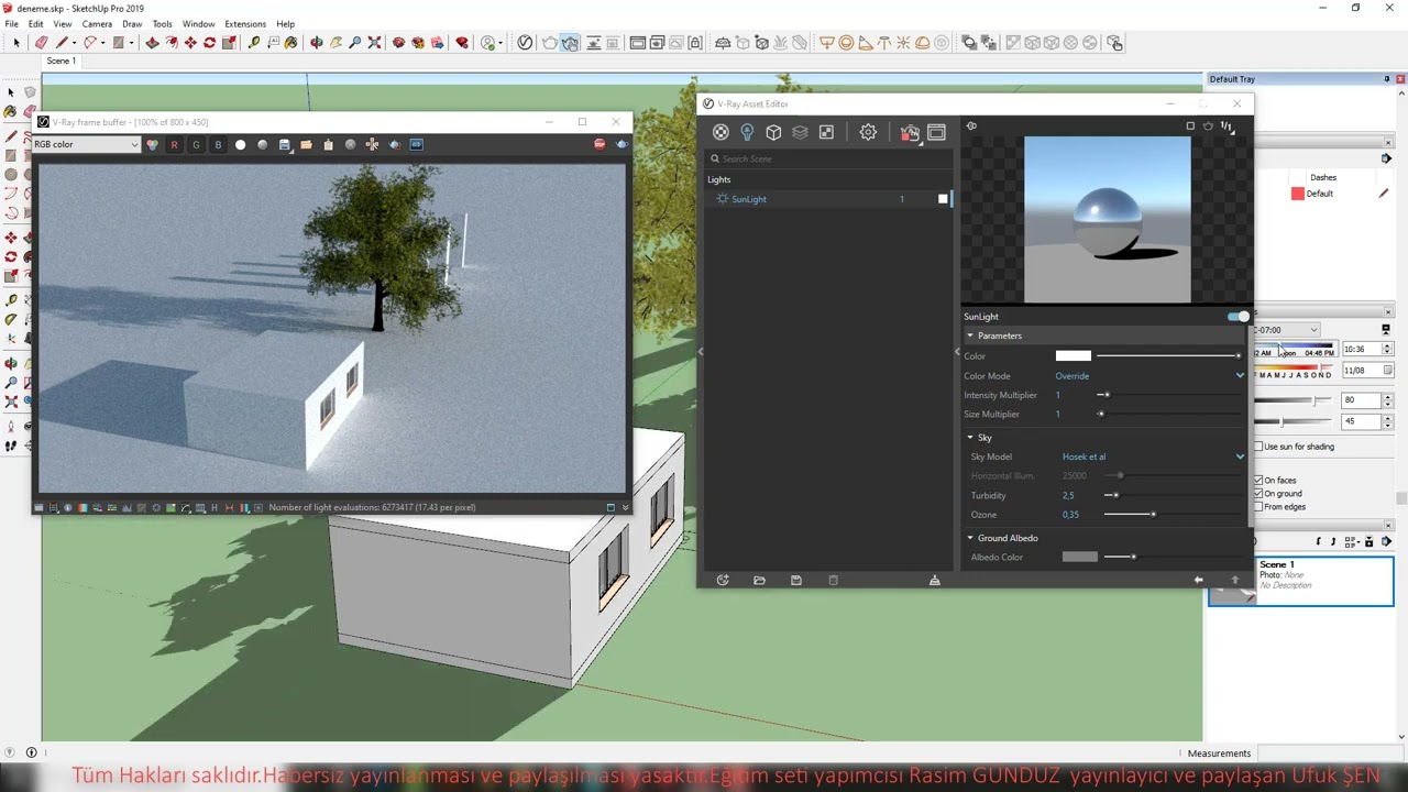 sketchup vray ışık ayarları Güneş ışığı ders 3