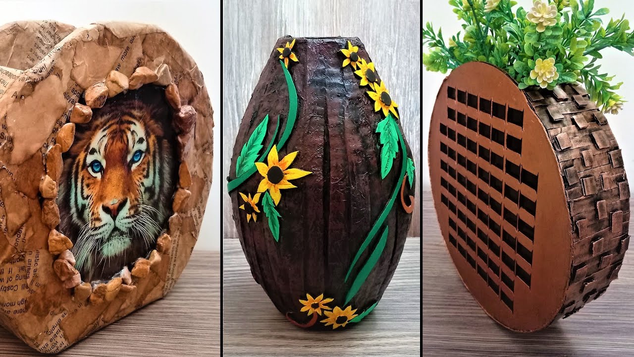 How to make vase from cardboard | DIY Flower Vase | Cardboard Flower  Pot