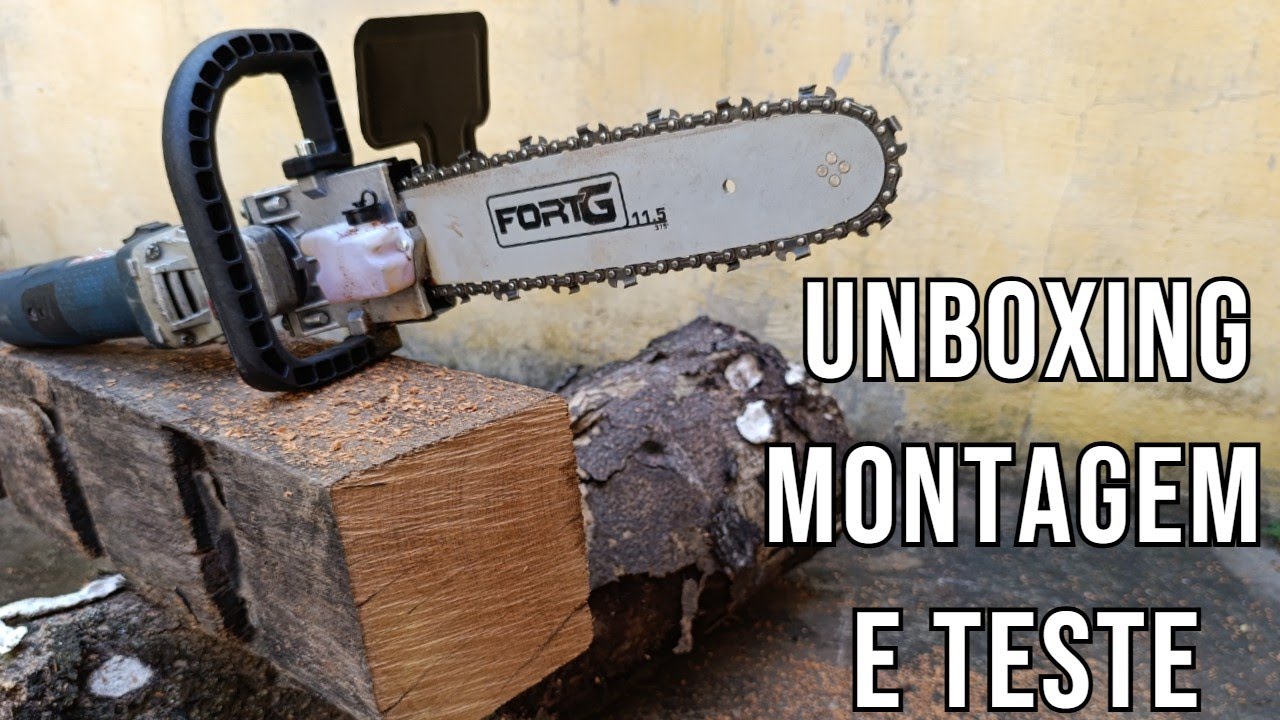 Unboxing, instru&ccedil;&otilde;es de montagem e teste  adaptador de motoserra para esmerilhadeira fortG,
