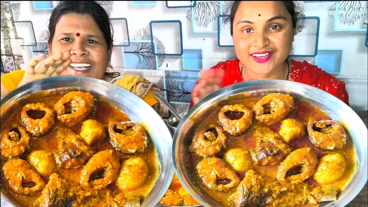 New eating rice with spicy fish curry vegetable curry vegetable fry fish fat fry Bengali eating show