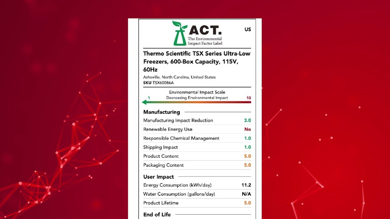 ACT label for Thermo Scientific™  cold storage: driving sustainable labs