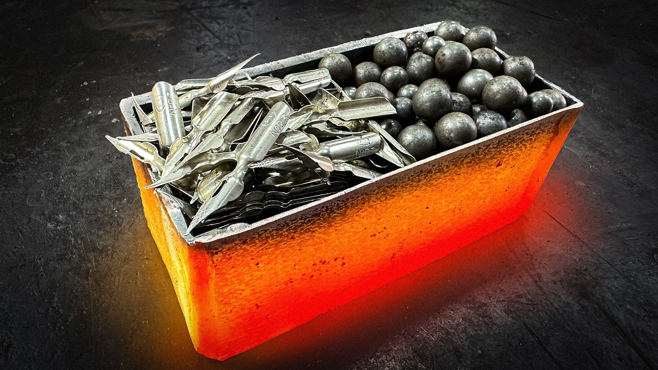 Damascus Steel Knife Made from Balls and Metal Shards