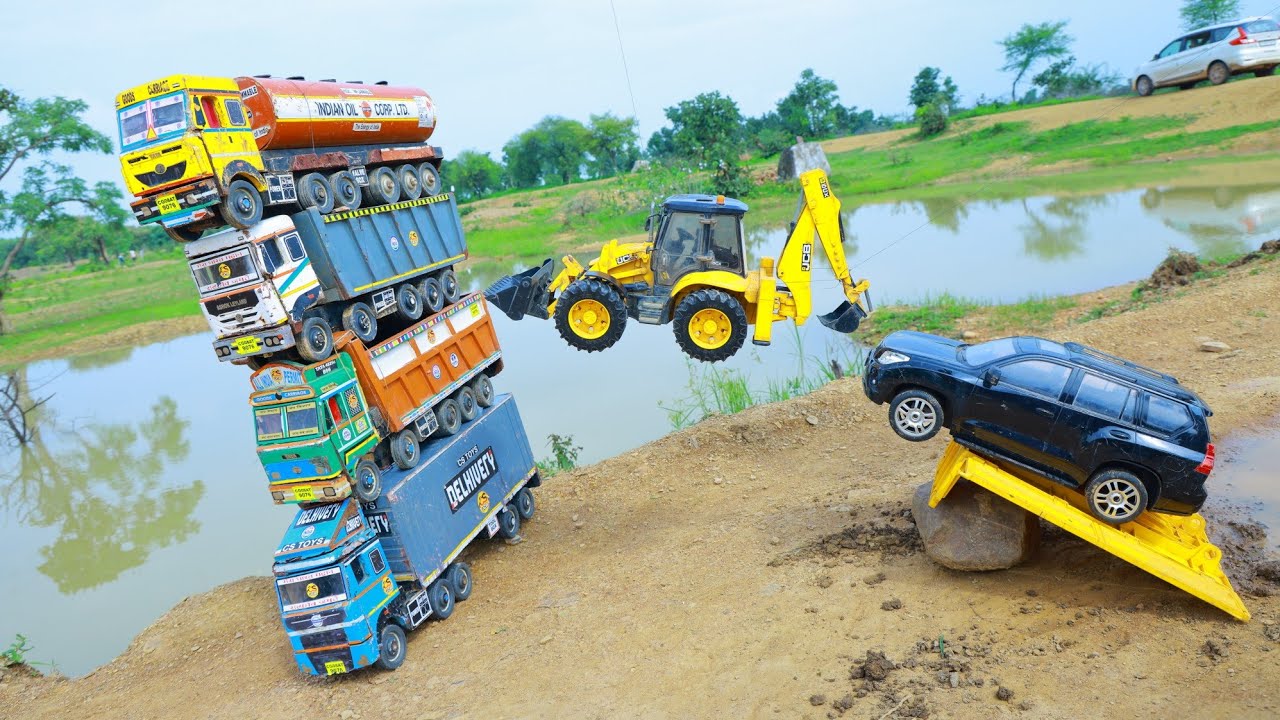 Mercedes Tipper 😭TATA BharatBenz Volvo Dumper @ccident Pulling Out Crane JCB ? Cartoon kids | CS Toy