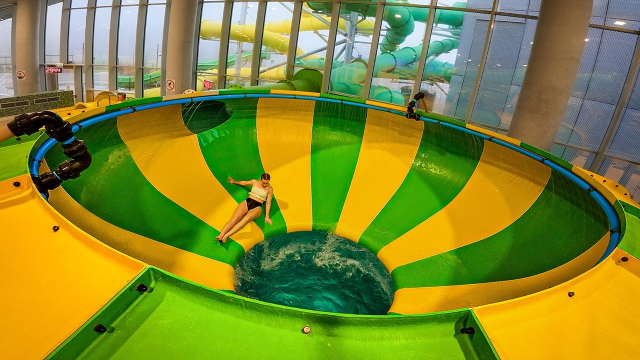 Huge Space Bowl Water Slide at Aquapark Koszalin