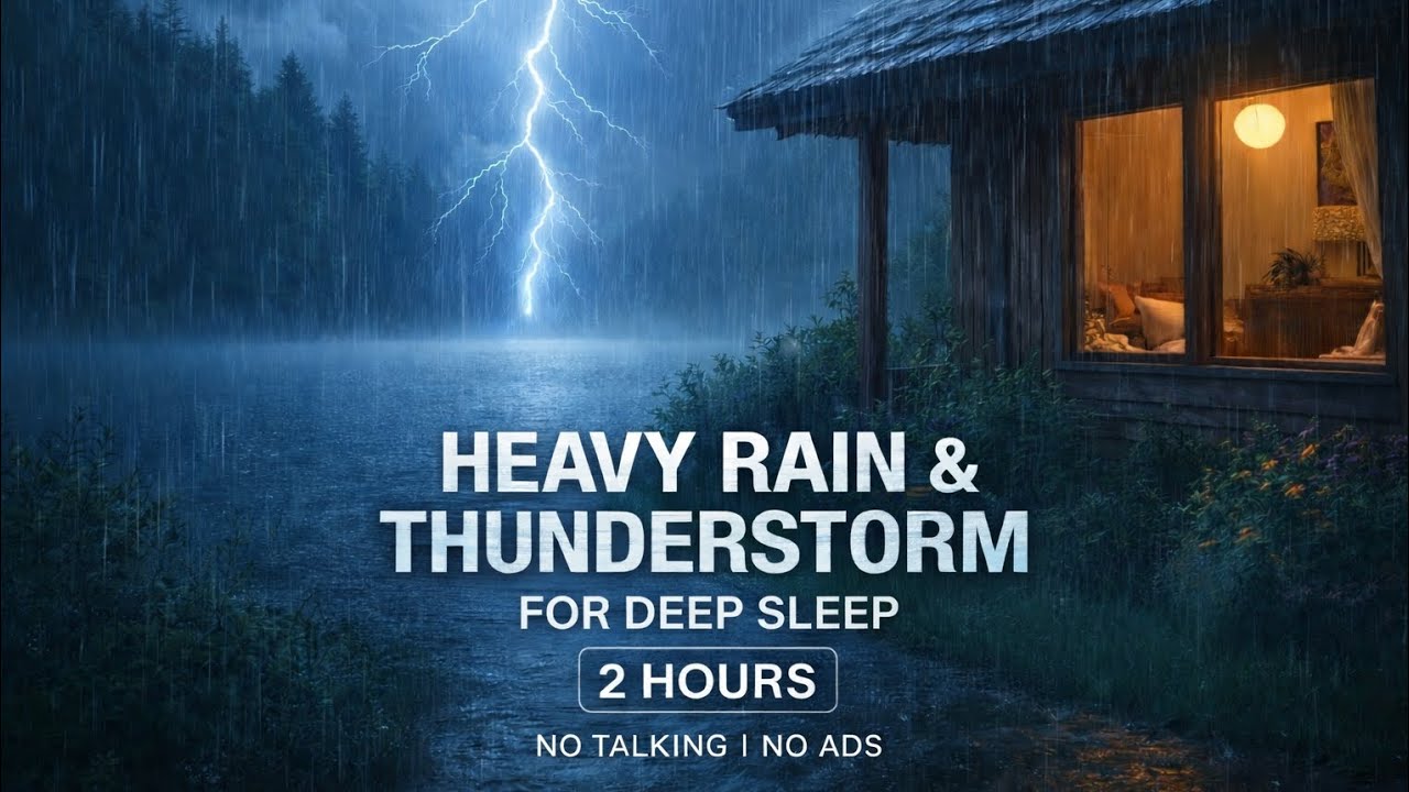 2 Hours Heavy Rain & Thunderstorm for Deep Sleep 🌧️⚡ | No Talking, No Ads | Relaxing Rain Sounds