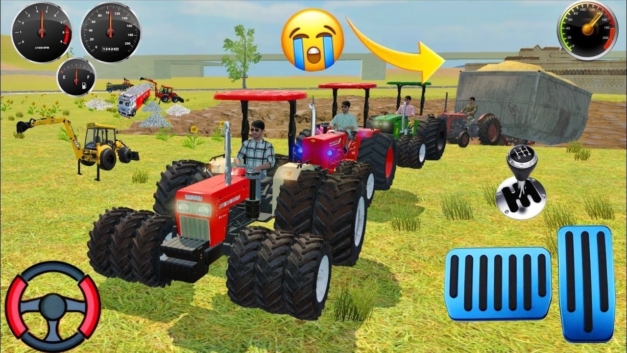 John-Deere, Powerful Swaraj, and Mahindra tractor || Rescue Old Tractor Stuck in Mud || Game