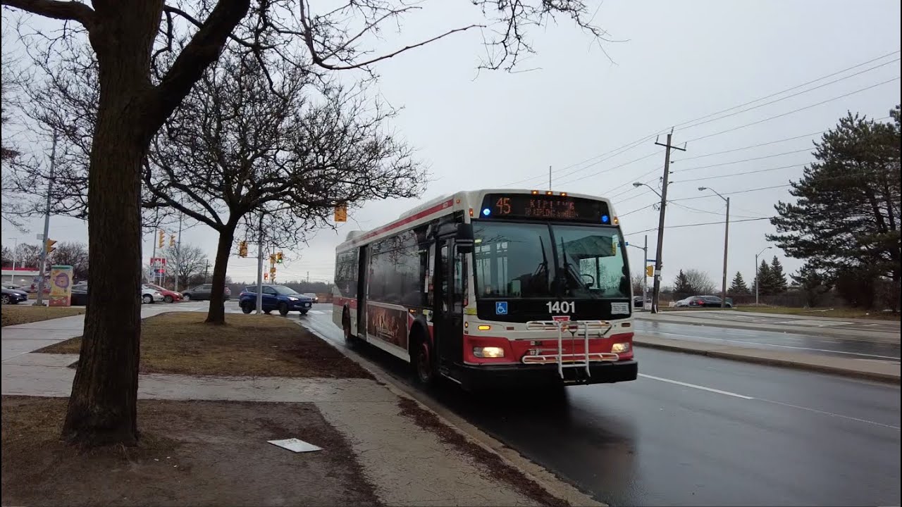 TTC 45 Kipling Bus Ride #1401 from Steeles West to Kipling Stn (December 28th, 2023)