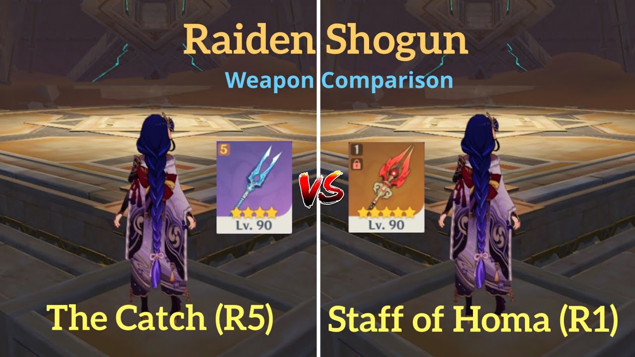 Raiden Shogun's Weapon Comparison | The Catch(R5) vs Staff of Homa(R1) - [Genshin Impact]