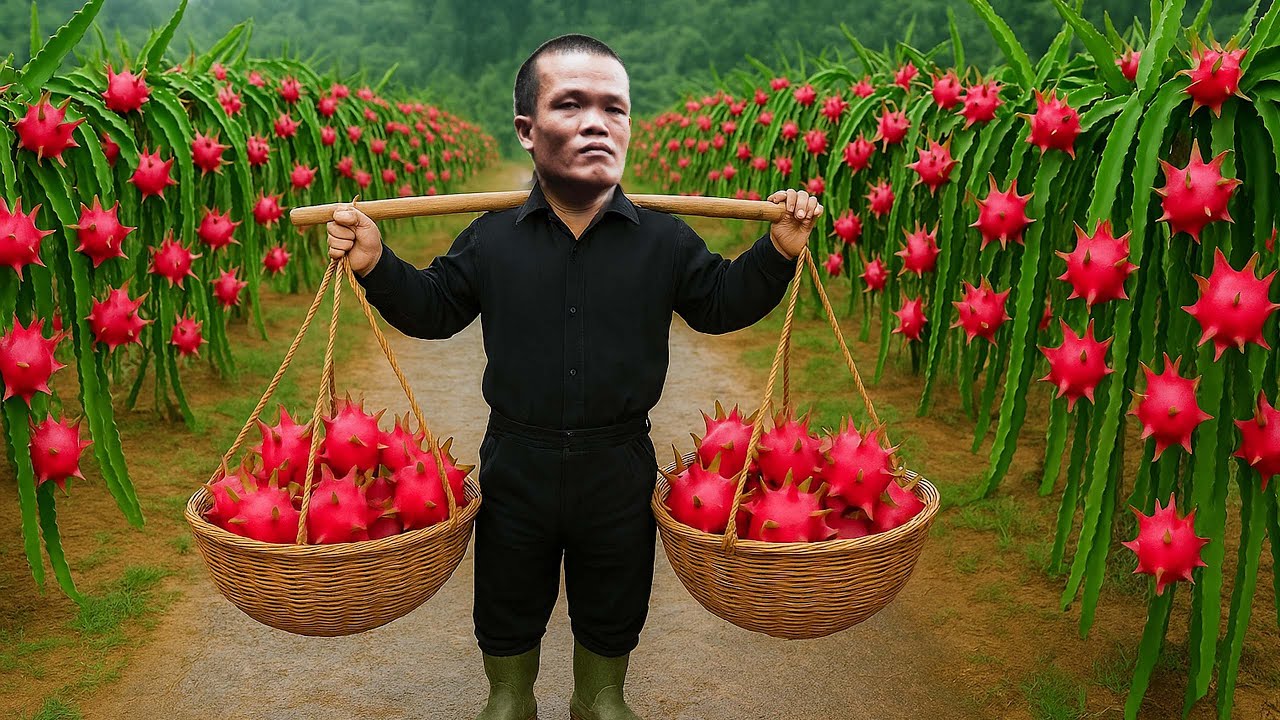 Simple Farm Life of Dwarf Family Harvesting A Lot Of Dragon Fruit Goes for Daily Market Selling