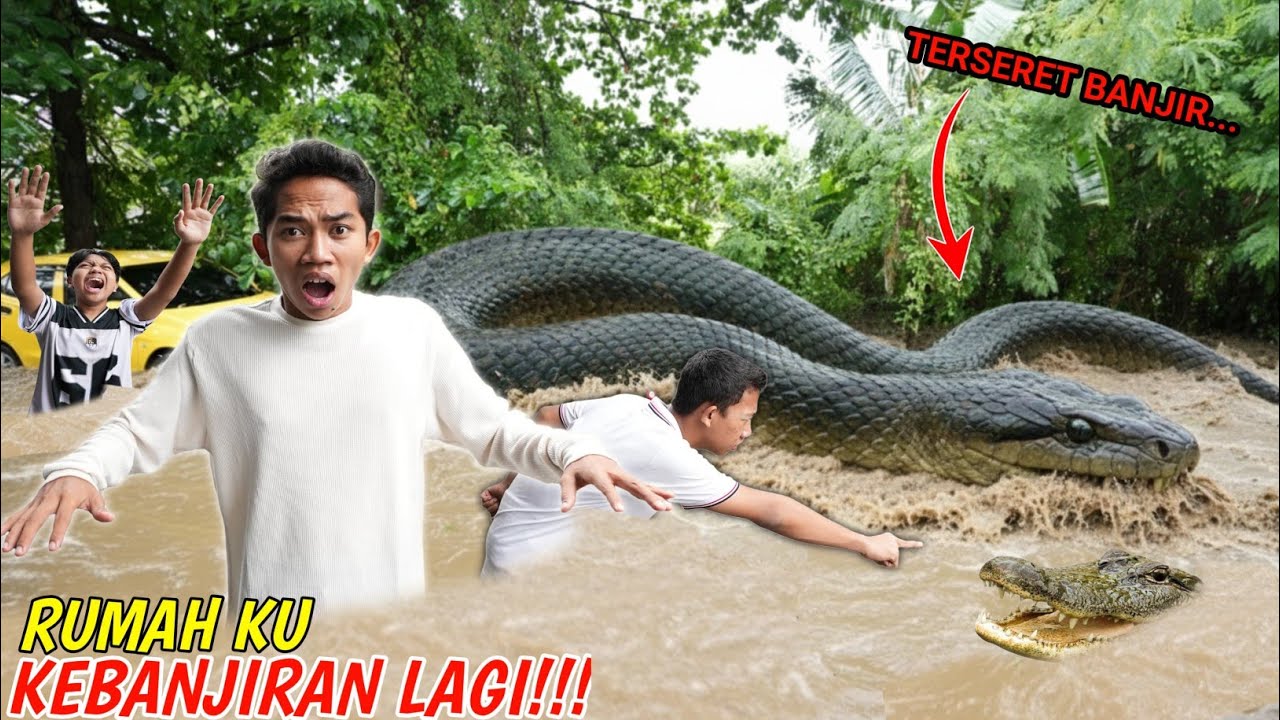 ARIK PANIK! UL4R GIGAS RAKSASA MASUK KERUMAH ARIK KEBAWA ARUS BANJIR??😱 | Mikael TubeHD