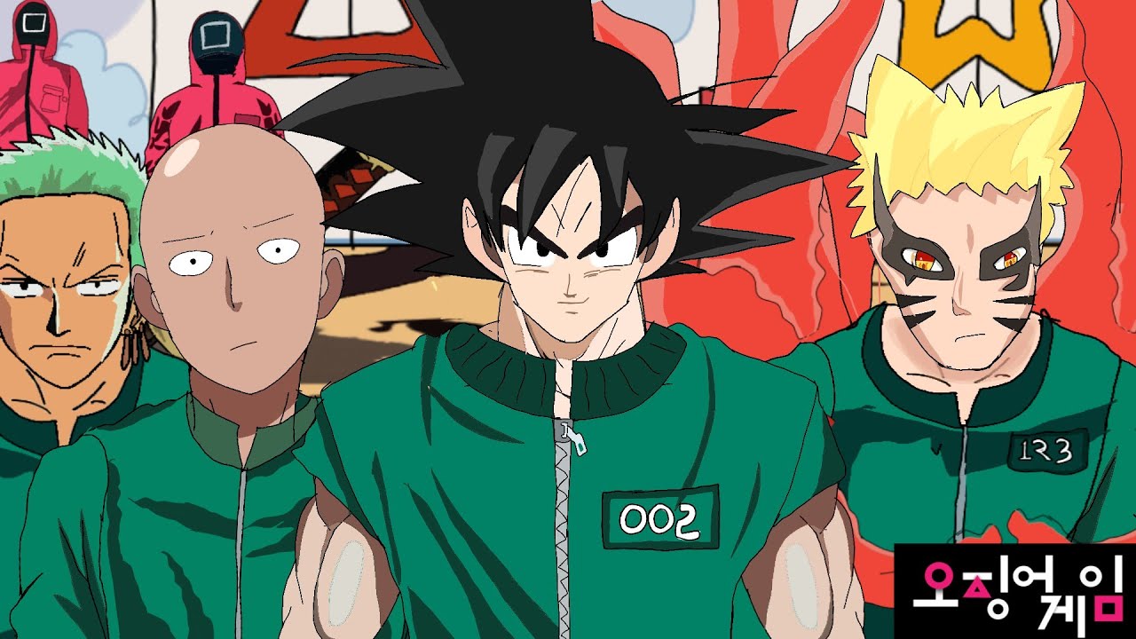If Saitama, Goku, Zoro and Naruto Baryon Mode playing the squid Game | Squid game animation part 2