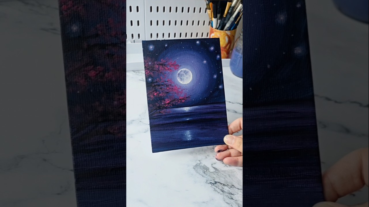 Easy way to paint a moonlight night sky / acrylic painting ideas for beginners
