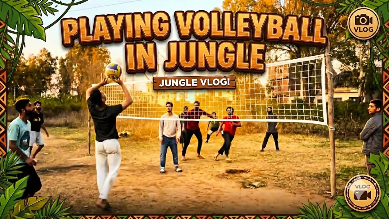 Playing volleyball in jungle 