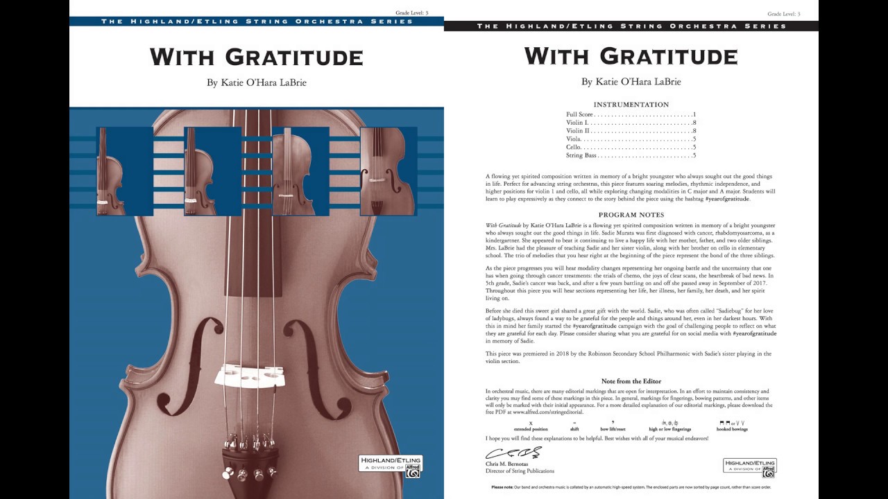 With Gratitude, by Katie O'Hara LaBrie – Score & Sound
