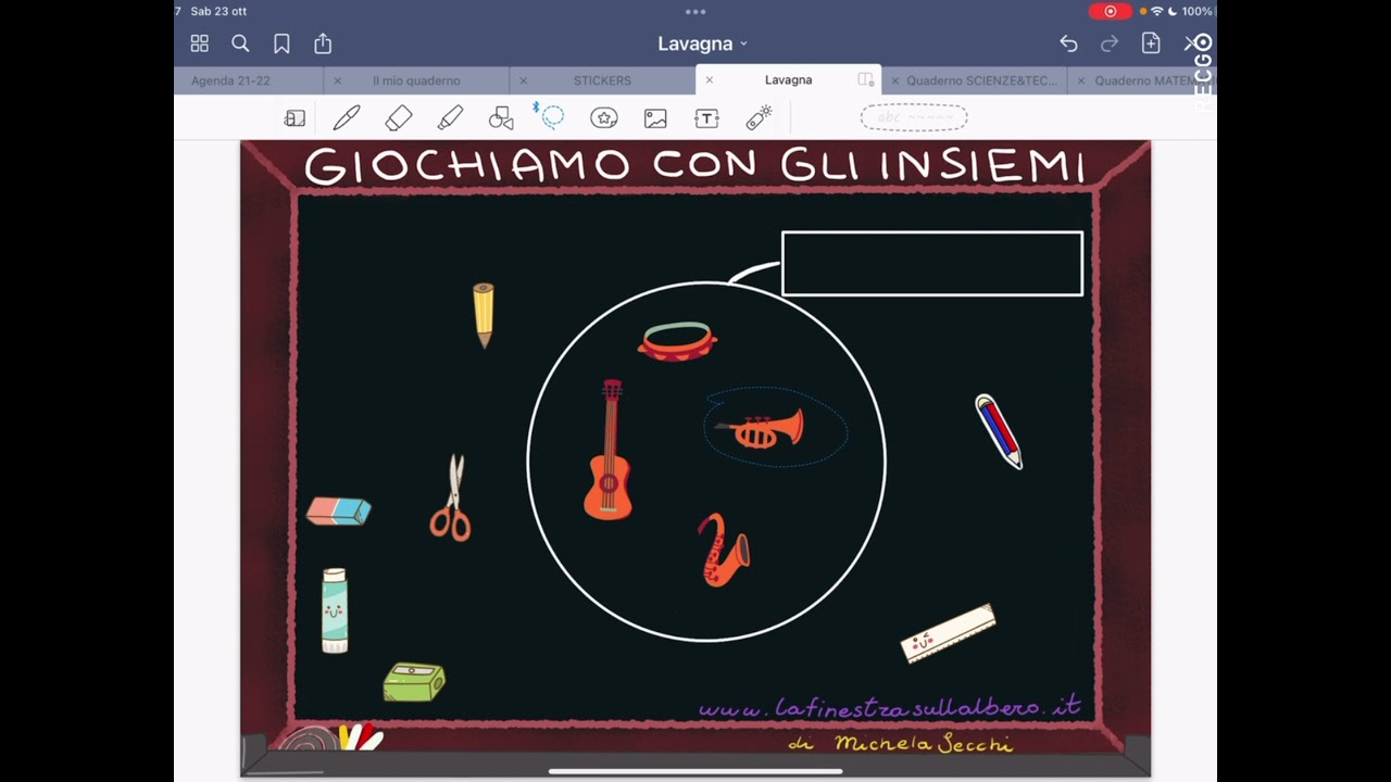 Impostazione lezione sugli insiemi su Goodnotes