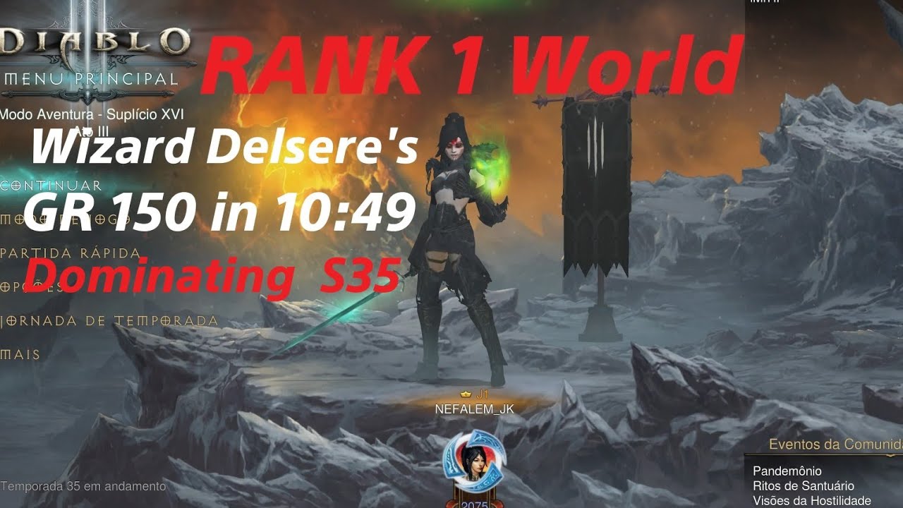 Diablo 3 Season 35 RANK 1 World  Wizard Delsere's  GR 150  in  10:49  Solo ( 4 / 42 set ).