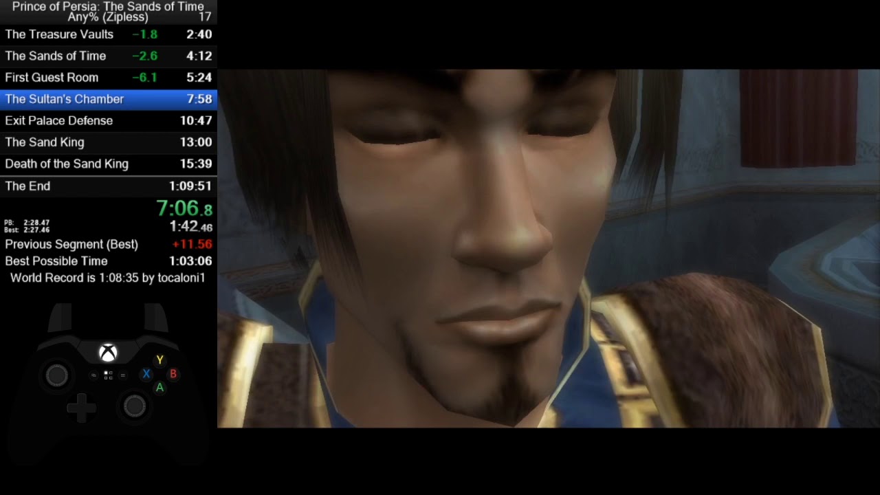 Prince of Persia Sands of Time Any% Zipless 1:05:46 WR run (commentary with epicdudeguy)