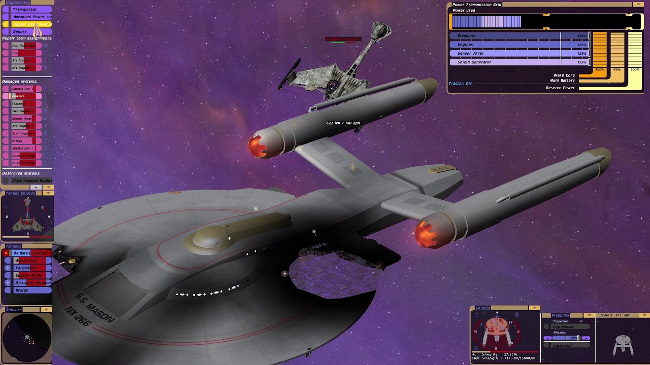 SS Mason vs Klingon D4 Battlecruiser | KM | Star Trek Bridge Commander