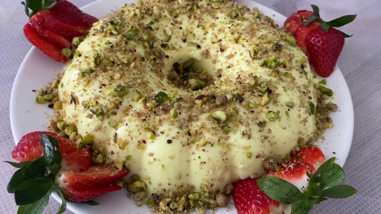 Flan toetje met aardbeien en pistache 🍮🍮