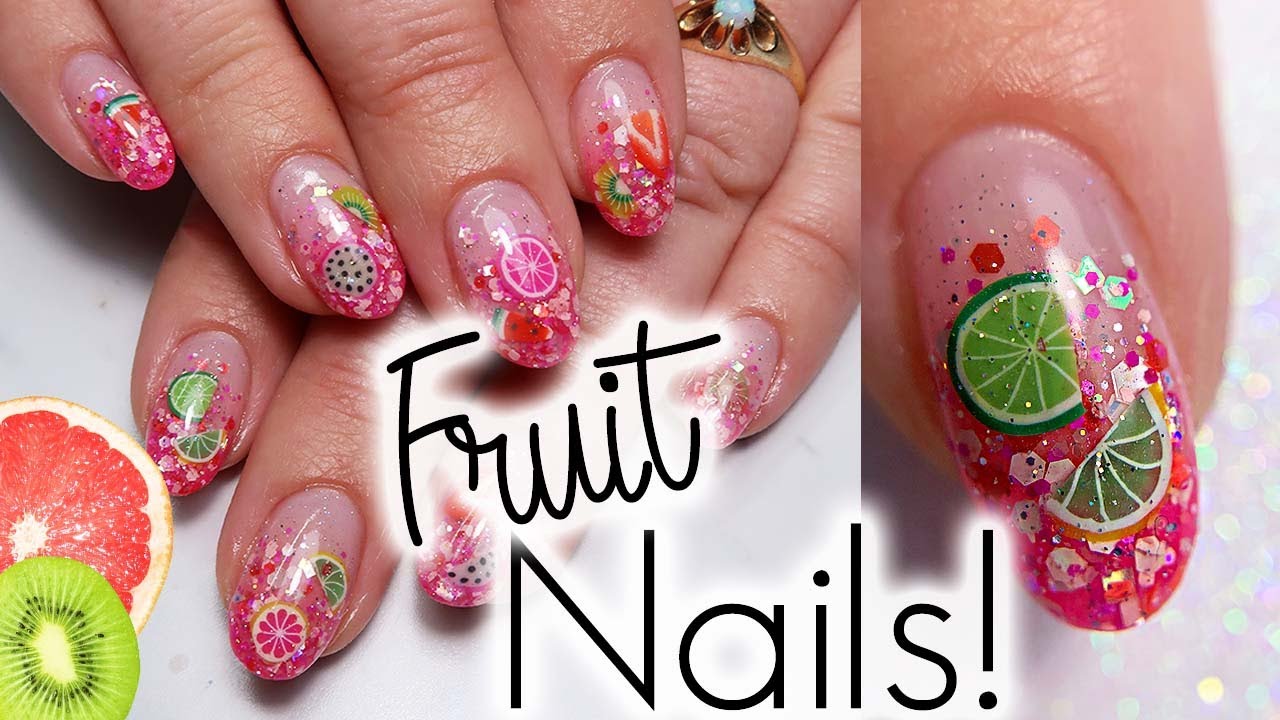 Encapsulated Fruit Nails! Hard Gel Glitter Fade | Glitter Ombré Nail Art