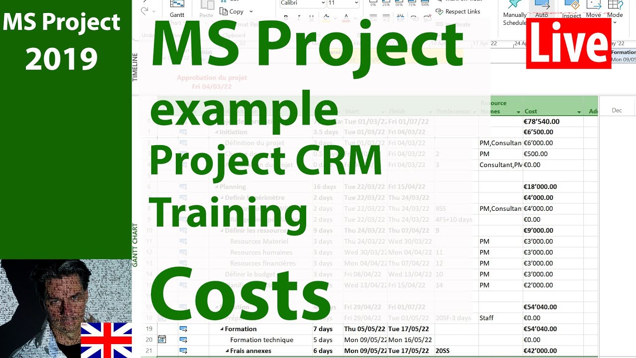 Ms Project  2019 ● Learn by Example ● Training Project CRM ● Costa