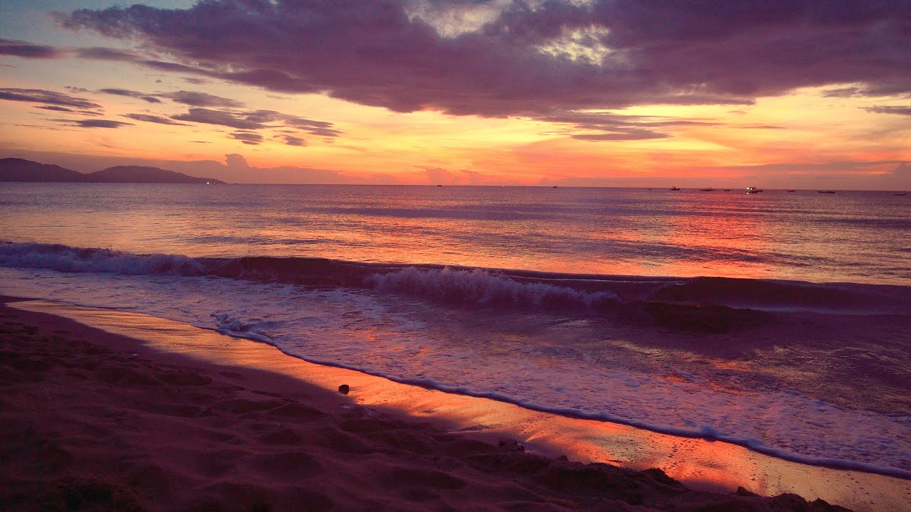 Red Sunset Afterglow on a Remote Beach with Relaxing Ocean Waves | 3 Hours | 4K Video