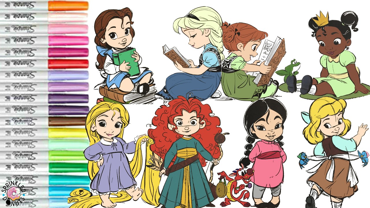 Disney Princess Coloring Book Compilation Mulan Belle Anna Elsa Tiana Merida Cinderella Rapunzel