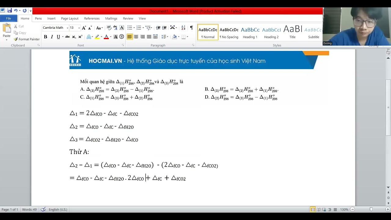 HOÁ 10 - Chữa bài tập Enthalpy của phản ứng hoá học - Thứ 4, 04/03/2026 - P1