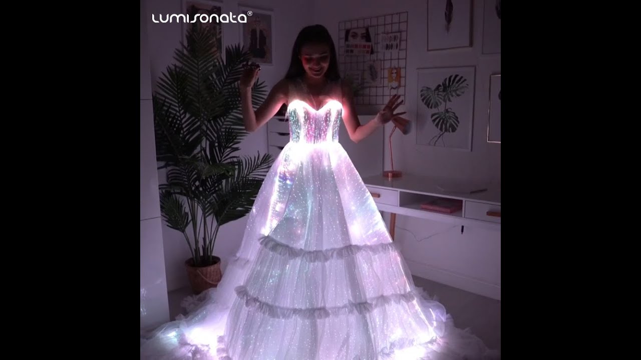 Hot sale led luminous light up fiber optic wedding dress with best price